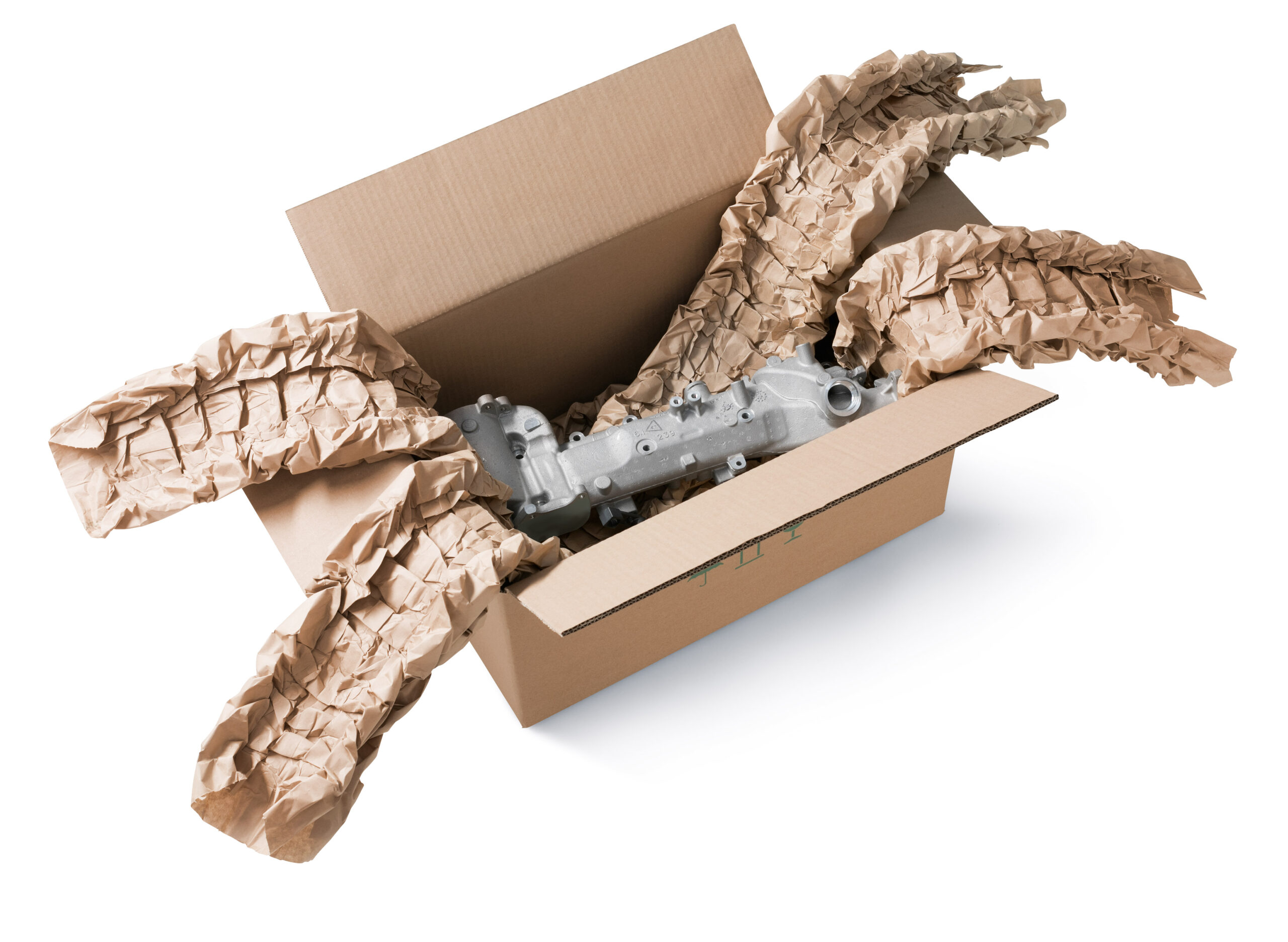 Pieza industrial protegida con almohadillas de papel